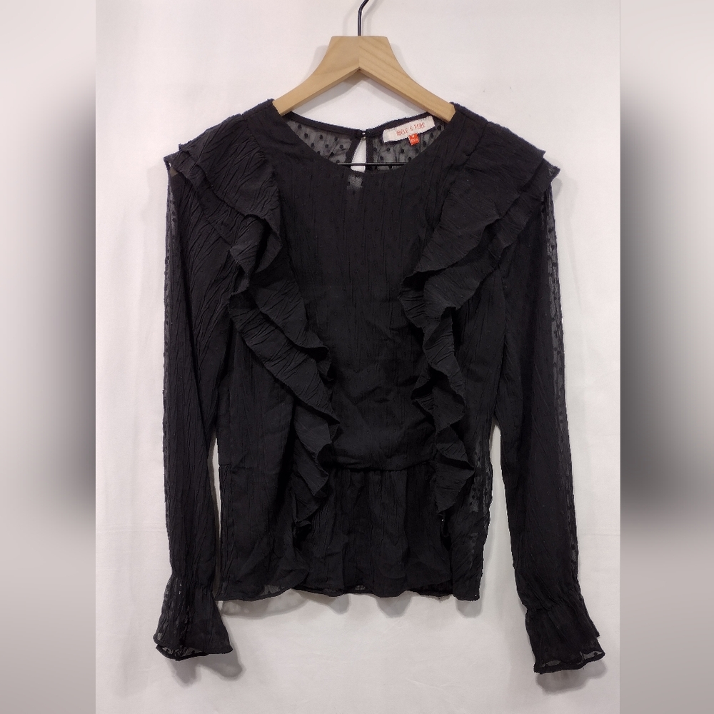 Mele E Pere Sheer Polkadot Babydoll Top Women's M Black Boho Romantic Feminine